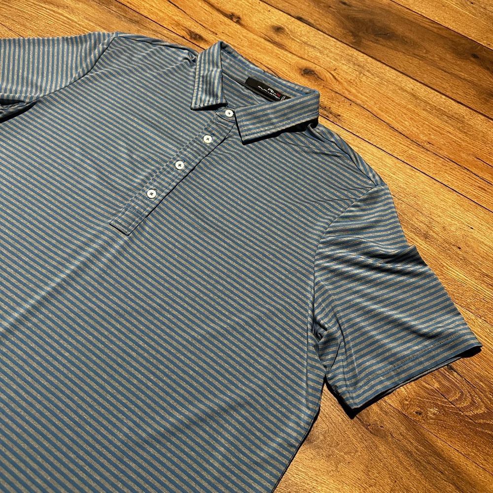 RLX Ralph Lauren Blue Grey Striped Golf Polo Shirt Mens XL